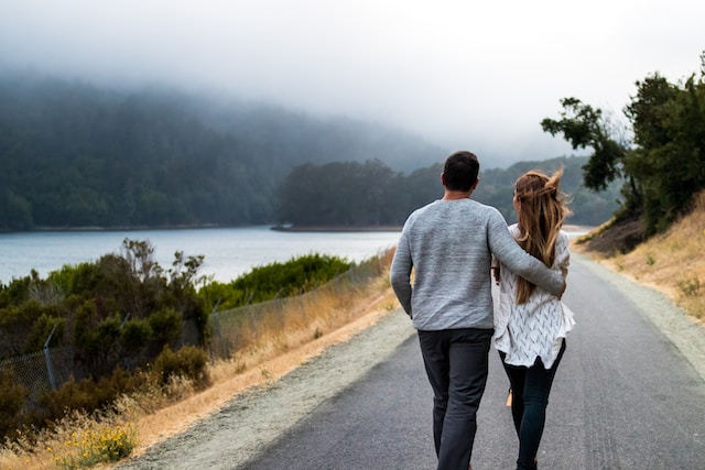 A couple walking together, symbolizing steady emotional connection over time