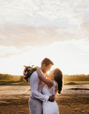 An engaged couple committing to build a strong marriage foundation